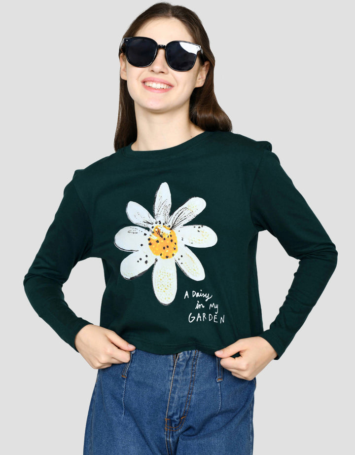 Ecotonique Crop Tee Flower Kaos Lengan Panjang Wanita
