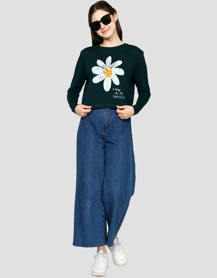 Ecotonique Crop Tee Flower Kaos Lengan Panjang Wanita