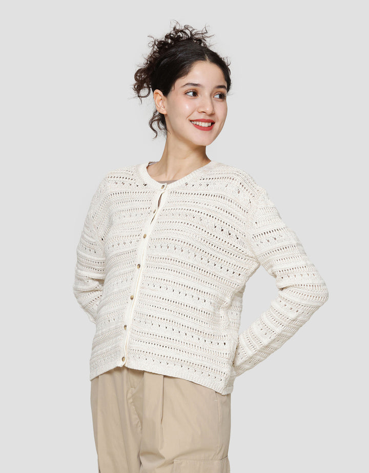 St. Yves Cotton Pointelle Knitted Cardigan Wanita