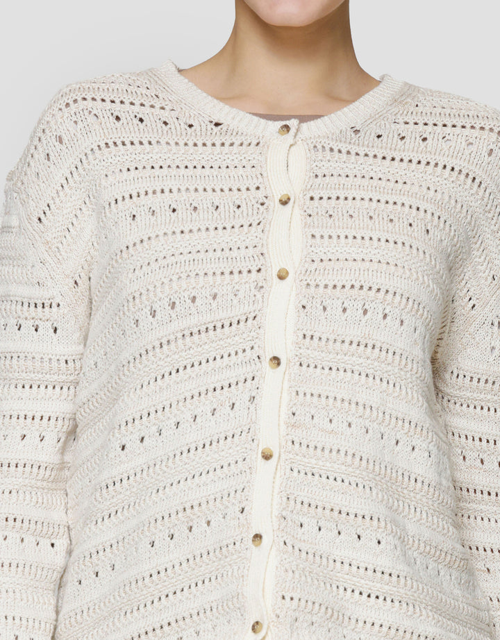 St. Yves Cotton Pointelle Knitted Cardigan Wanita