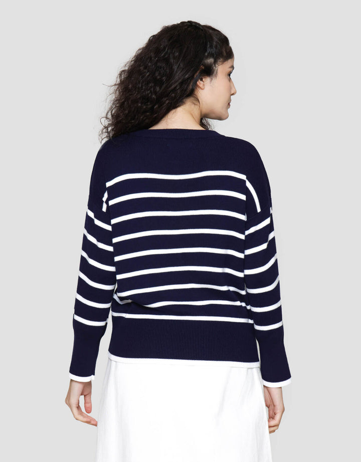 St. Yves Stripe Oversized Sweater Wanita