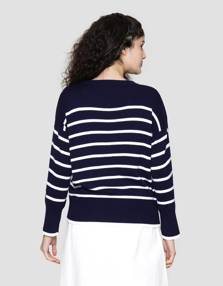 St. Yves Stripe Oversized Sweater Wanita