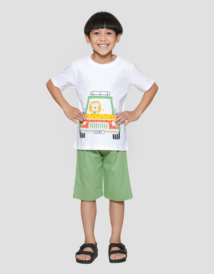 Little M Lion Driving Print Pakaian Setelan Anak Laki-laki