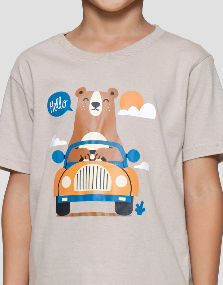 Little M Bear Driving Print Pakaian Setelan Anak Laki-laki