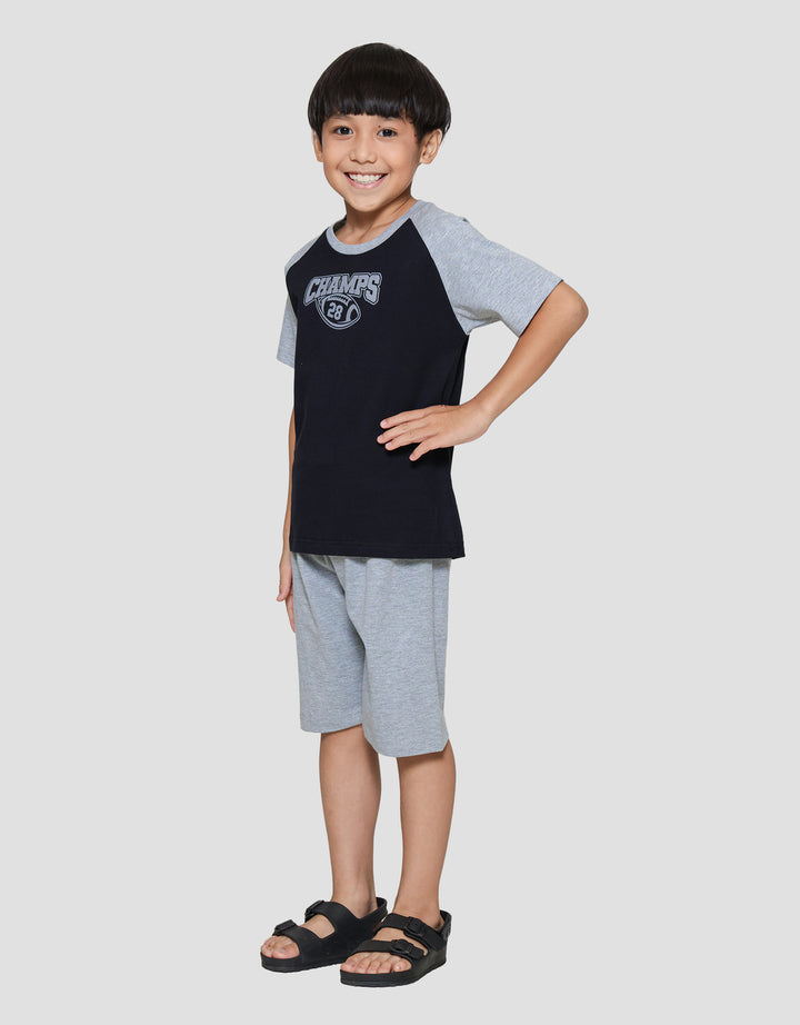 Little M Raglan Champs Rugby Print Pakaian Setelan Anak Laki-laki