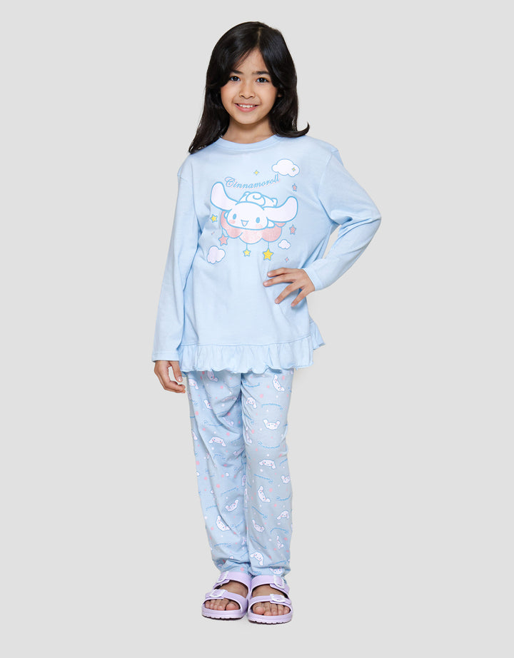 Character Ruffle Cinnamoroll Print Setelan Piyama Anak Perempuan