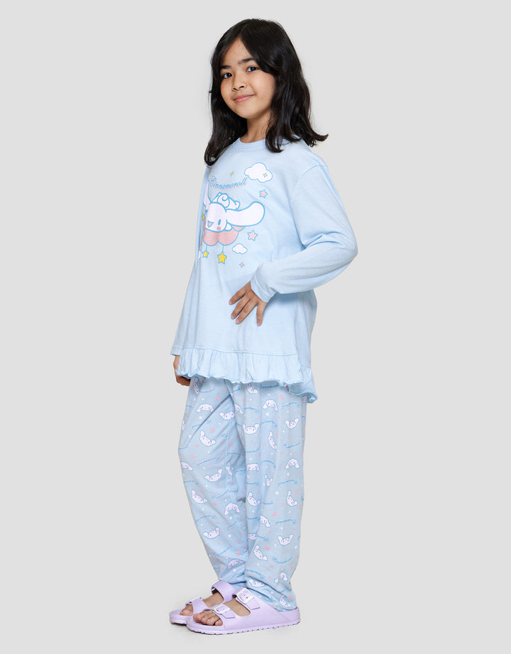 Character Ruffle Cinnamoroll Print Setelan Piyama Anak Perempuan