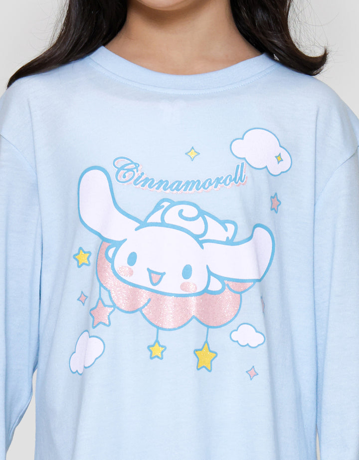Character Ruffle Cinnamoroll Print Setelan Piyama Anak Perempuan