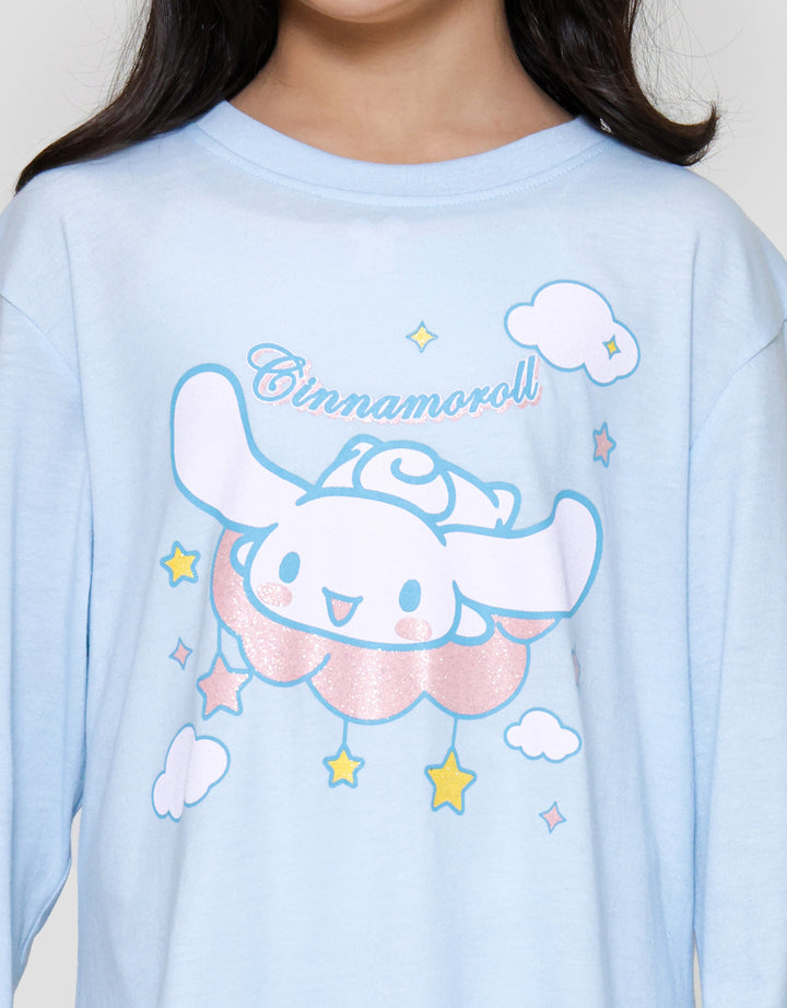 Character Ruffle Cinnamoroll Print Setelan Piyama Anak Perempuan
