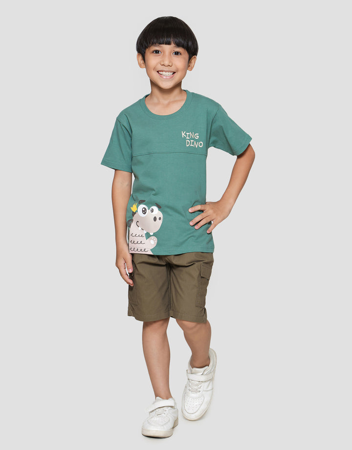 Little M King Dino Print Kaos Lengan Pendek Anak Laki-laki