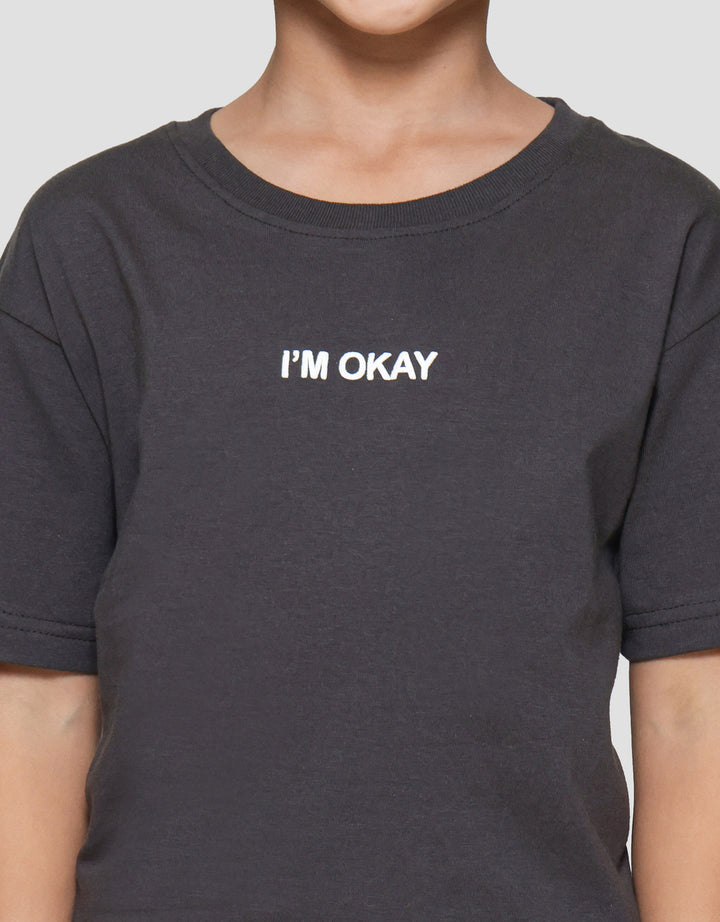 Little M I Am Okay Print Kaos Lengan Pendek Anak Laki-laki