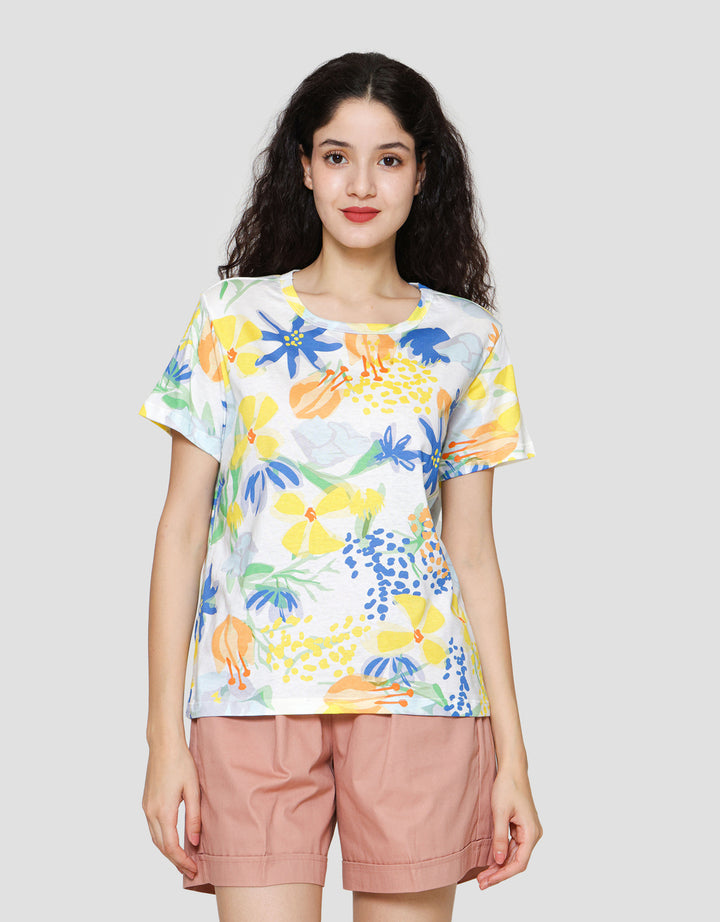 Connexion Full Print Flowers Kaos Lengan Pendek Wanita
