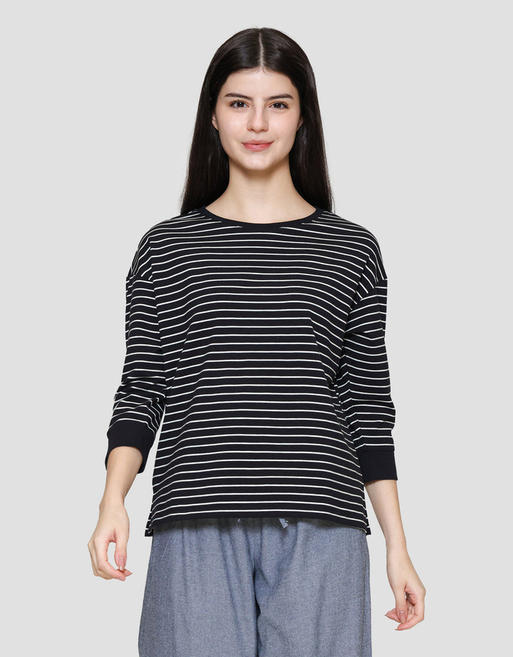 Connexion Stripe Cotton Spandex Kaos Wanita