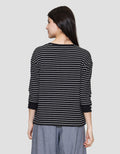 Connexion Stripe Cotton Spandex Kaos Wanita