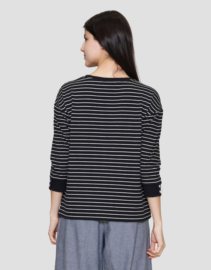 Connexion Stripe Cotton Spandex Kaos Wanita