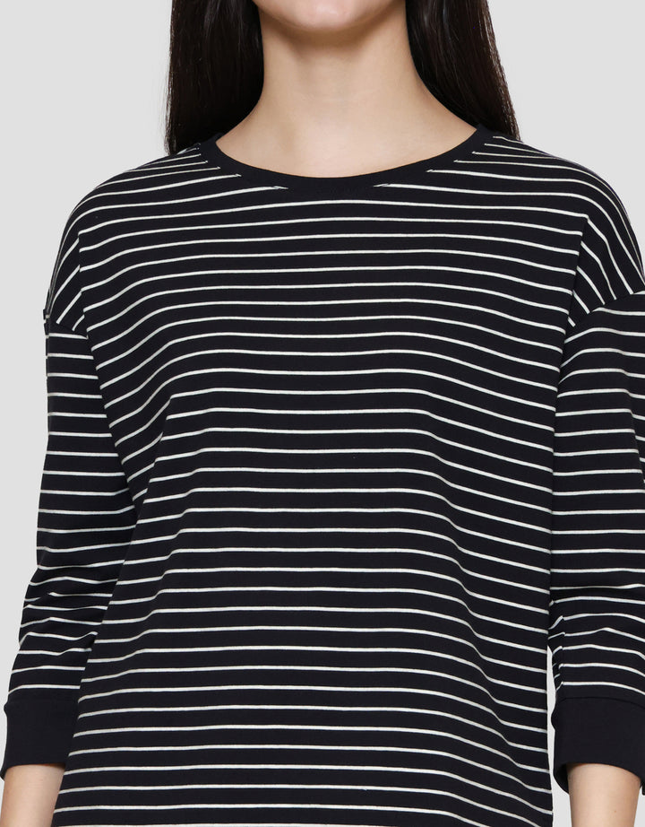 Connexion Stripe Cotton Spandex Kaos Wanita