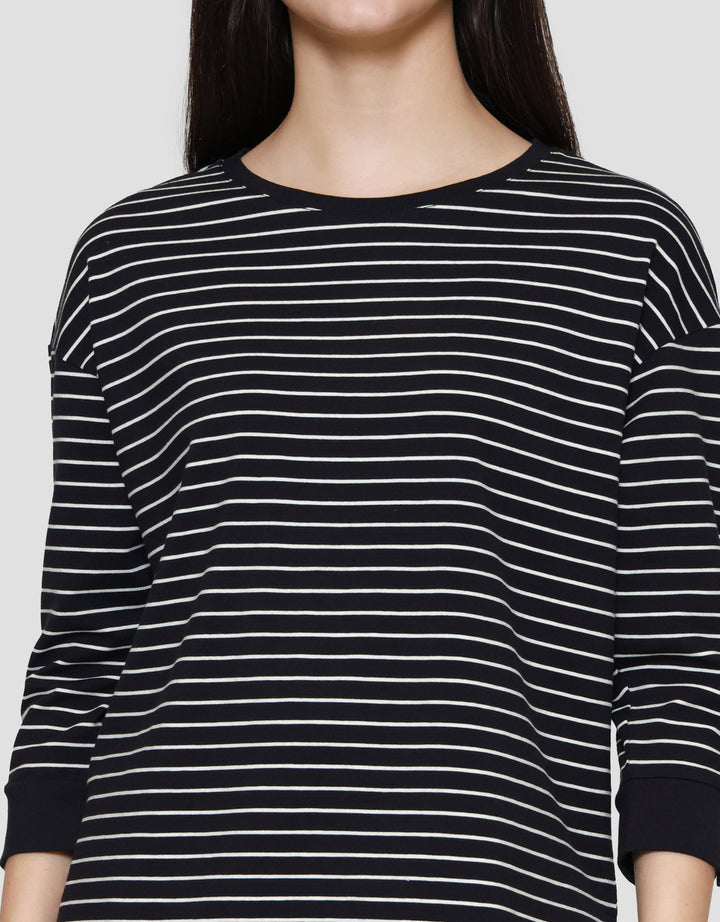 Connexion Stripe Cotton Spandex Kaos Wanita