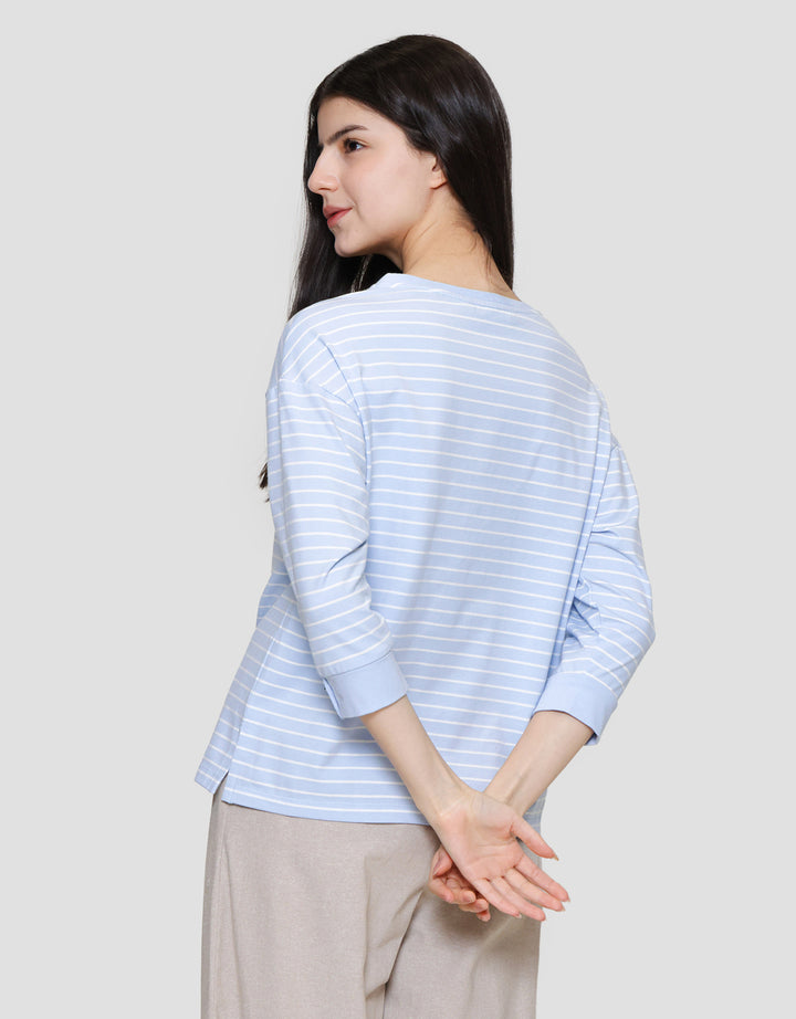 Connexion Stripe Cotton Spandex Kaos Wanita