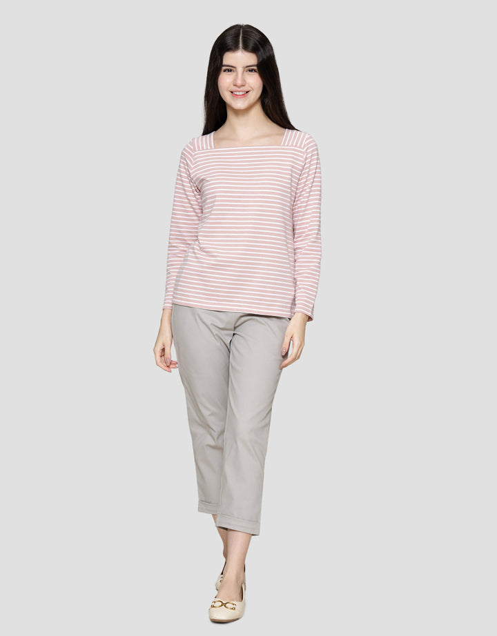 Connexion Stripe Square Neck Rib Women's Long Sleeve T-Shirt