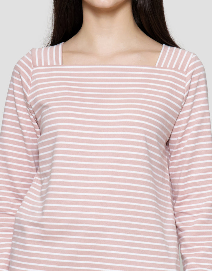 Connexion Stripe Square Neck Rib Women's Long Sleeve T-Shirt