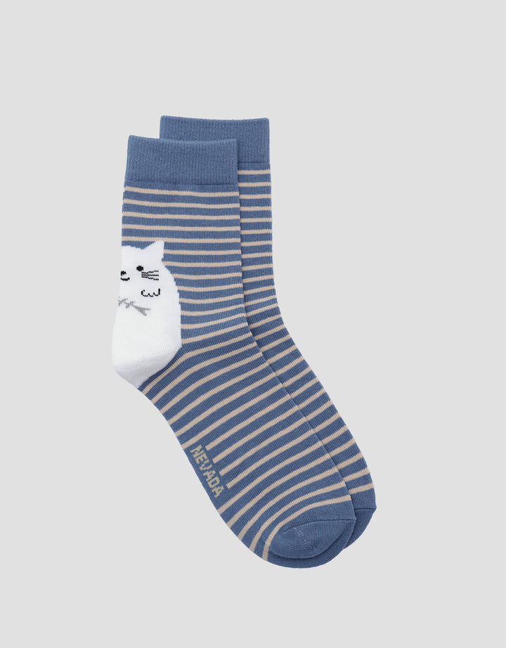 Nevada Print Stripe Cat Kaos Kaki Wanita