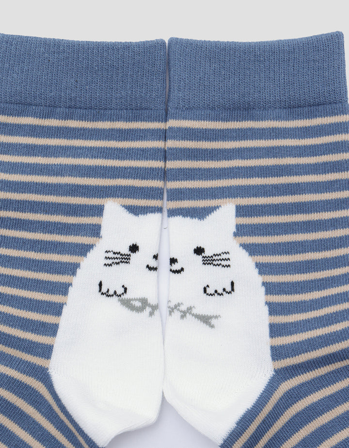 Nevada Print Stripe Cat Kaos Kaki Wanita
