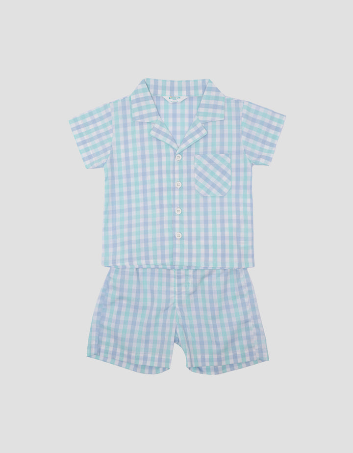 Little M Kotak Biru Summer Pakaian Setelan Anak Perempuan