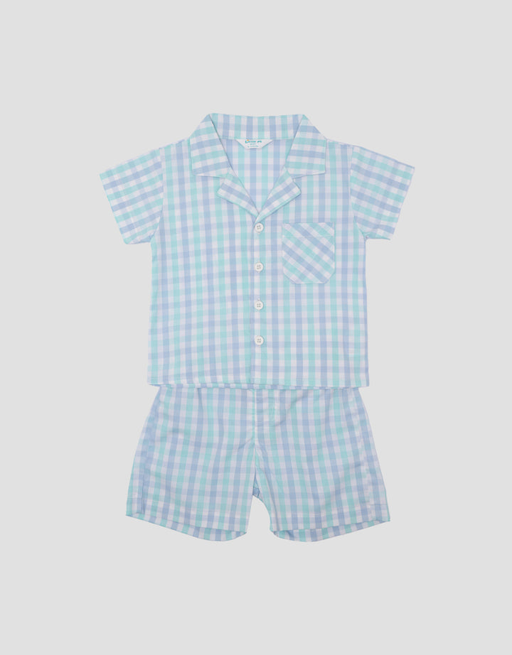 Little M Kotak Biru Summer Pakaian Setelan Anak Perempuan