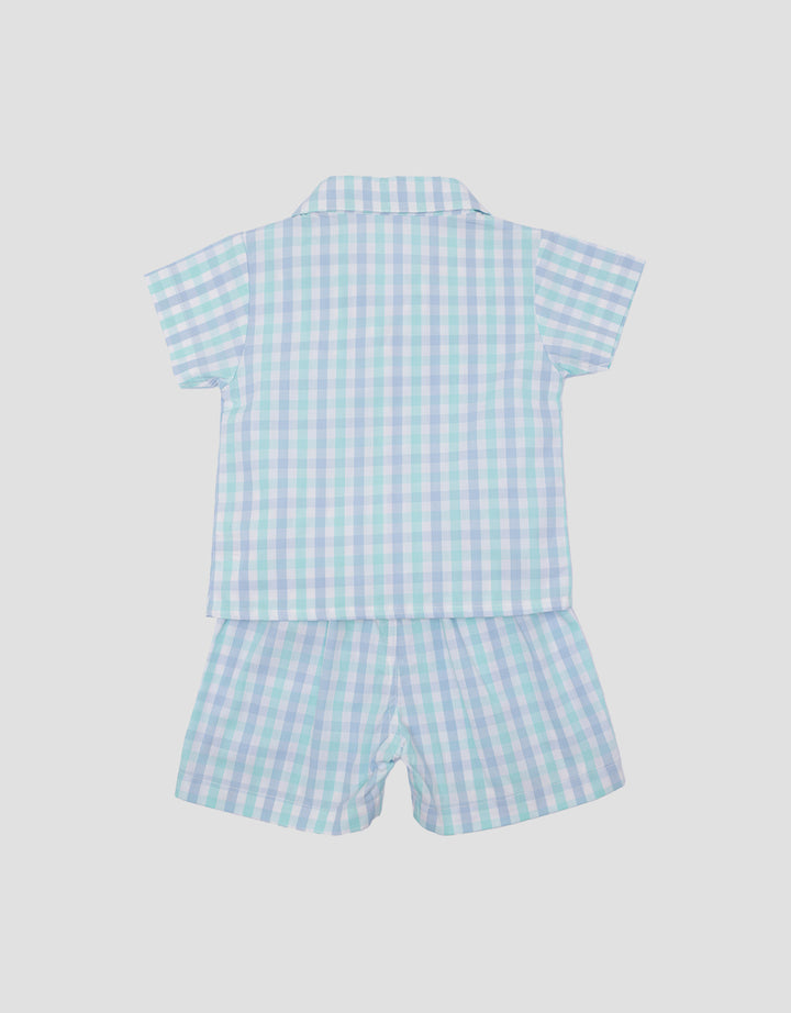 Little M Kotak Biru Summer Pakaian Setelan Anak Perempuan