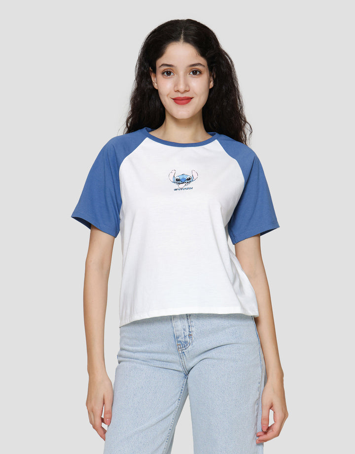 Disney Combed Raglan Print Stitch Kaos Lengan Pendek Wanita