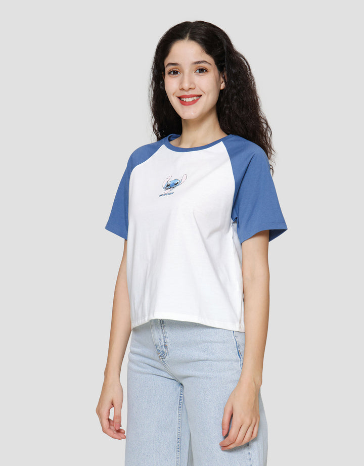 Disney Combed Raglan Print Stitch Kaos Lengan Pendek Wanita