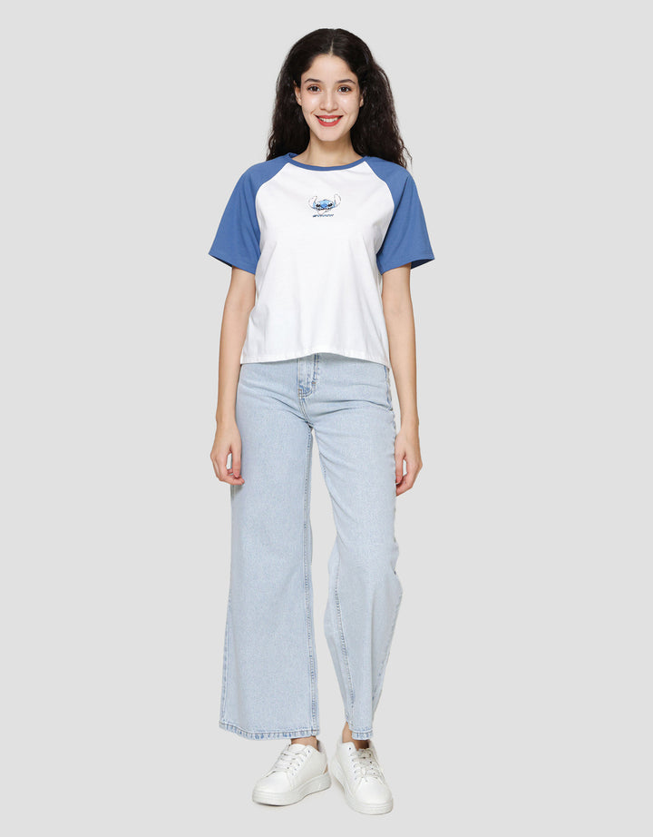 Disney Combed Raglan Print Stitch Kaos Lengan Pendek Wanita