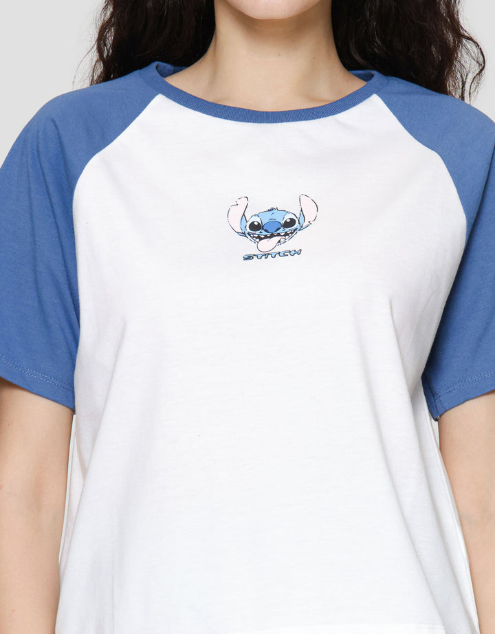 Disney Combed Raglan Print Stitch Kaos Lengan Pendek Wanita