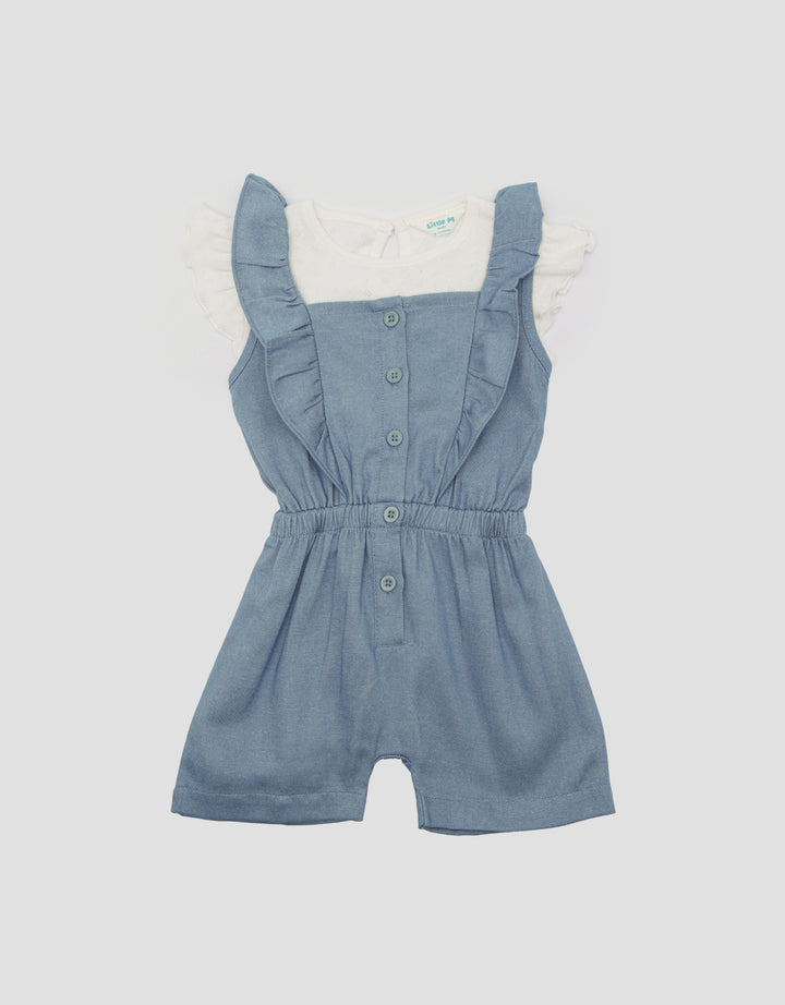Little M Woven Chembrey Jumpsuit Romper Anak Perempuan