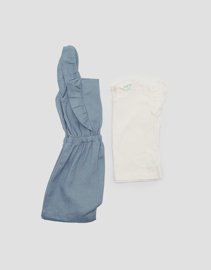 Little M Woven Chembrey Jumpsuit Romper Anak Perempuan