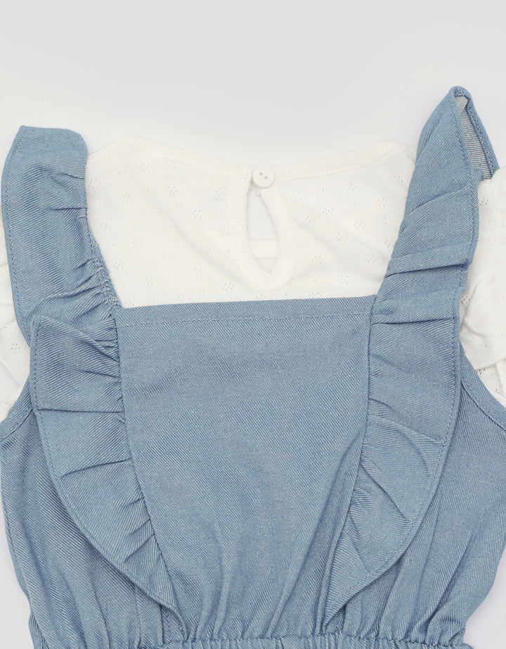 Little M Woven Chembrey Jumpsuit Romper Anak Perempuan