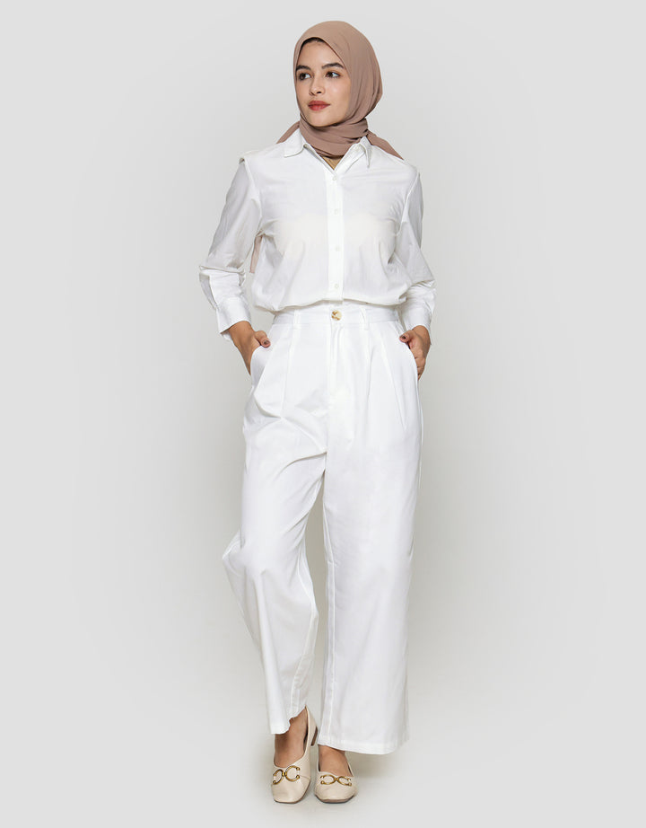 Annisa Soft Twill Buttoned Wide Leg Celana Panjang Wanita