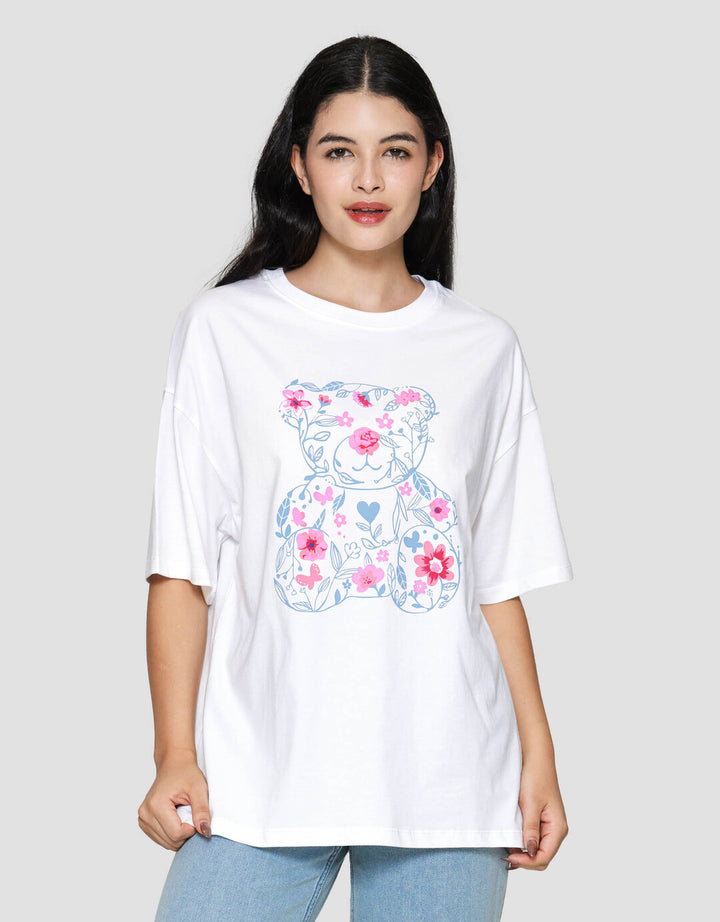Nevada Floral Bear Kaos Oversize Wanita