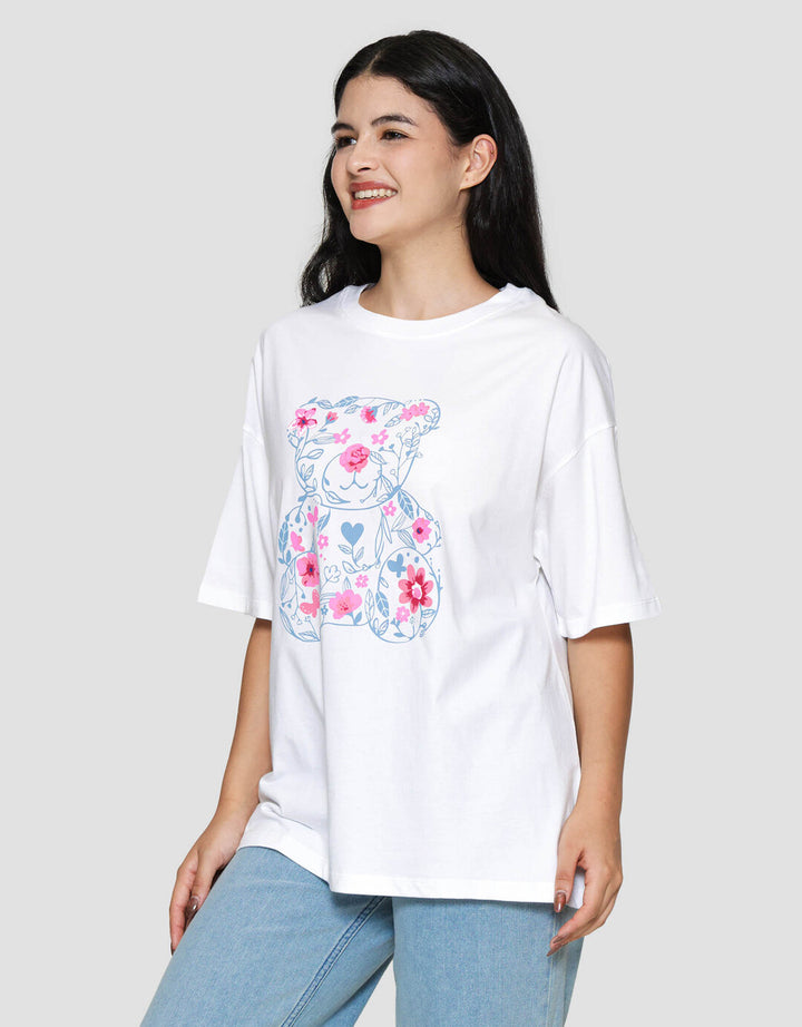 Nevada Floral Bear Kaos Oversize Wanita