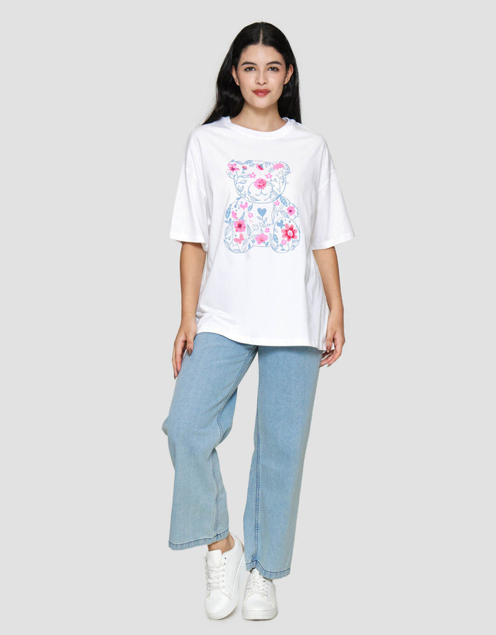 Nevada Floral Bear Kaos Oversize Wanita