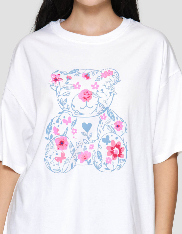 Nevada Floral Bear Kaos Oversize Wanita