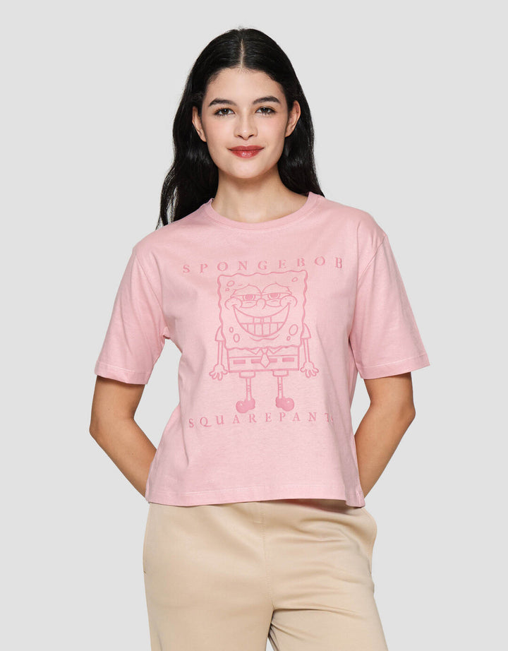 Nevada Boxy S24 Print Spongebob Patrick Kaos Lengan Pendek Wanita