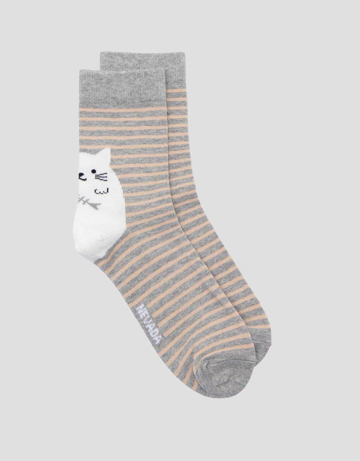 Nevada Print Stripe Cat Kaos Kaki Wanita