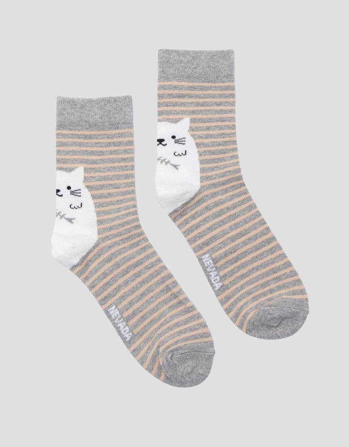 Nevada Print Stripe Cat Kaos Kaki Wanita