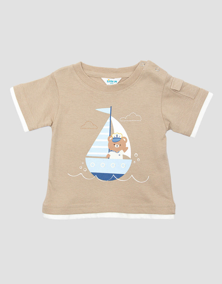 Little M Print Bear On The Ship With Pocket Kaos Anak Laki-laki