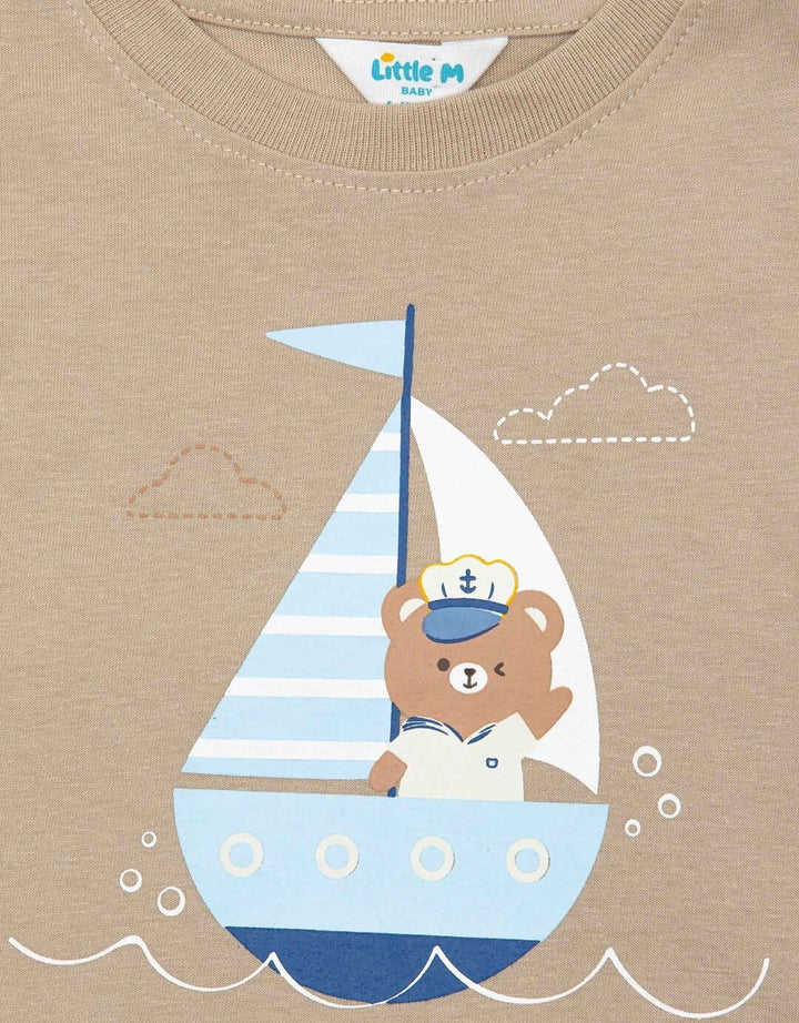 Little M Print Bear On The Ship With Pocket Kaos Anak Laki-laki