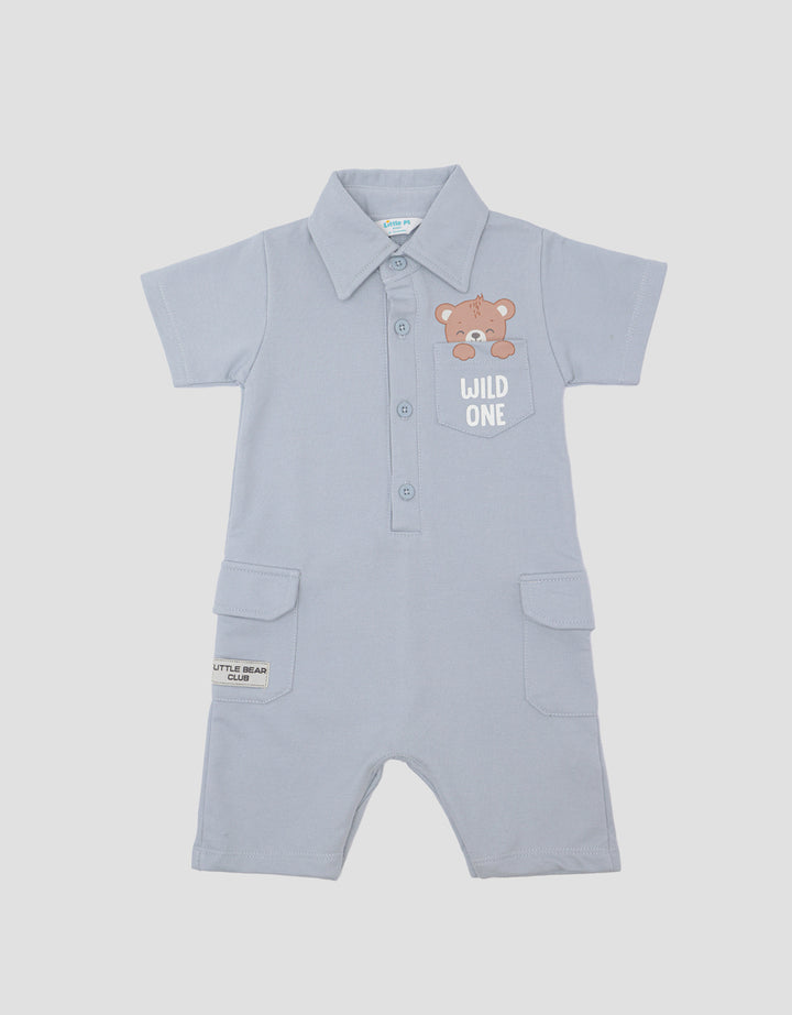 Little M Knitt Bear Romme Jumpsuit Anak Laki-laki
