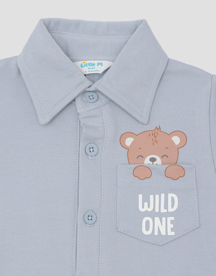 Little M Knitt Bear Romme Jumpsuit Anak Laki-laki