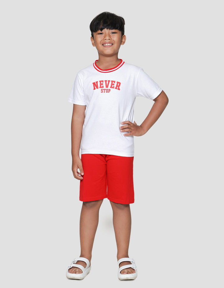 Little M Rib Manset Never Stop Pakaian Set Anak Laki-laki