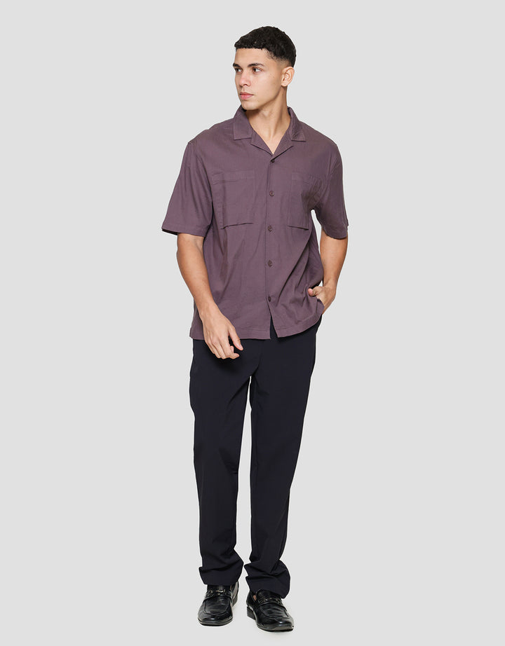 Cole Stripe Camp Colar 2 Pocket Kemeja Lengan Pendek Pria